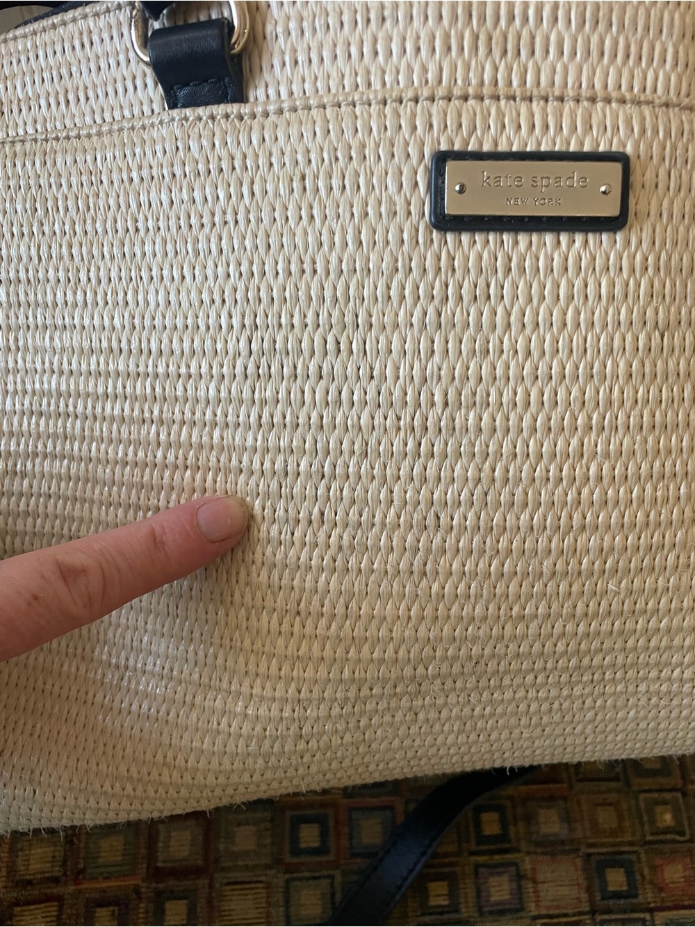 Kate Spade Straw and Black Leather Satchel Crossbody Bag - Picture 3 of 5